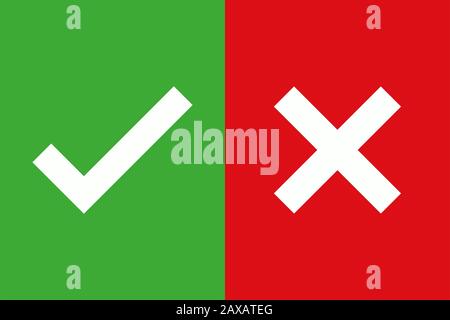 Yes no signs on green and red color. Checklist icons. Test symbols positive and negative. EPS 10 Stock Photo