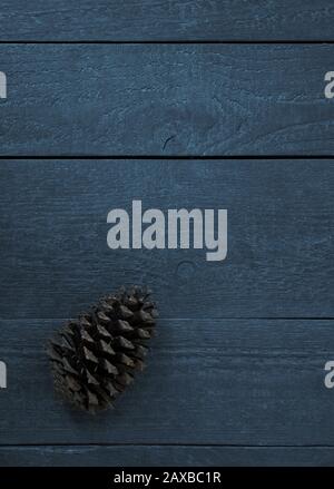 Dark background of wood with structure and a fir cone, card and copy space Stock Photo