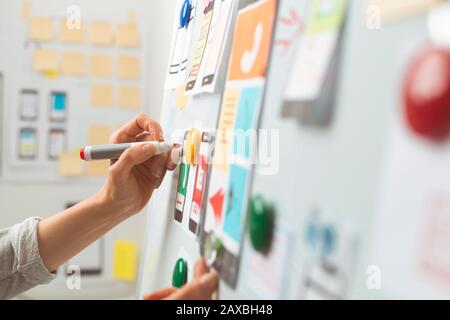 UI website designers are developing a mobile phone application interface. User experience Stock Photo