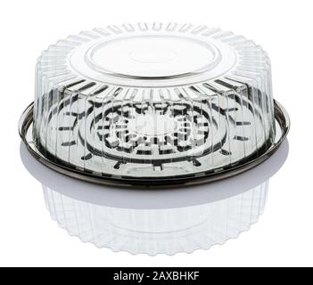 empty transparent plastic cake box isolated on white background with clipping path Stock Photo