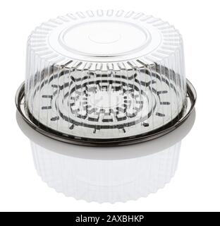 empty transparent plastic cake box isolated on white background with clipping path Stock Photo