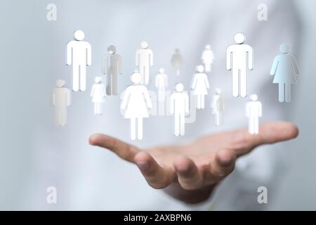 Person working with a virtual projection of network connections team Stock Photo