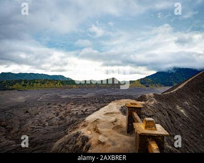 Mount Bromo Volcano on top of the crater edge view on Java indonesia Stock Photo