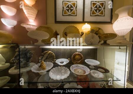 Alabaster handicrafts on sale in a shop Stock Photo