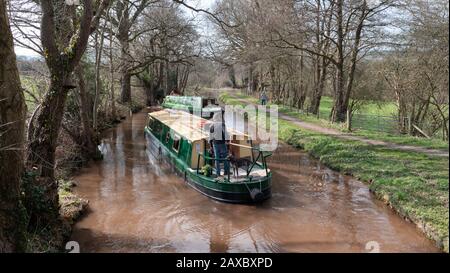 Narrow boat on the Monmouth and Brecon canal in South Wales UK. Stock Photo