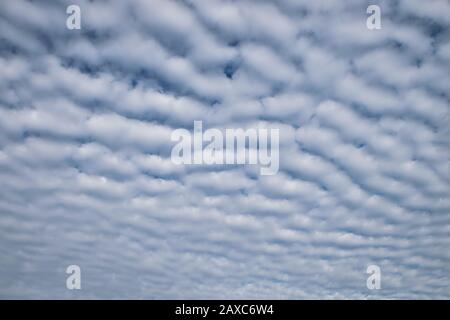 Beautiful cloud image, altocumulus clouds in wave pattern. Suitable as background or wallpaper. Stock Photo