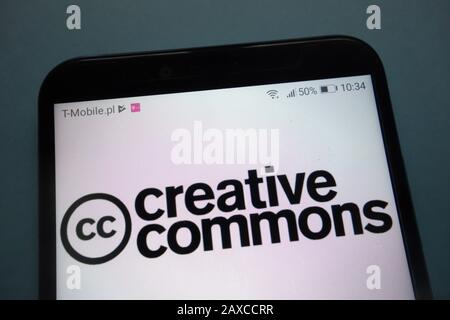 Creative Commons logo on smartphone Stock Photo