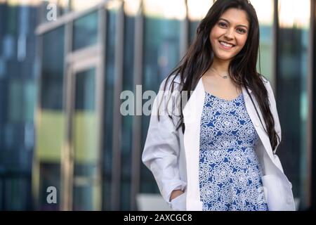 Indian American woman medical doctor, dental hygienist, dentist, pharmacist, physician or other fields of health and medicine Stock Photo