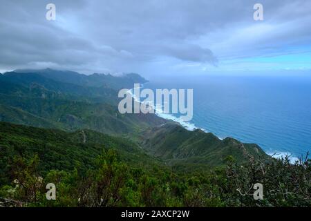 Coast line north of the island of Tenerife, with the village of Almáciga in the background Stock Photo