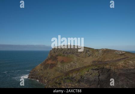 Willapark Headland and Boscastle Lookout Station by the Atlantic Ocean on the South West Coast Path by the Village of Boscastle in Cornwall,England,UK Stock Photo