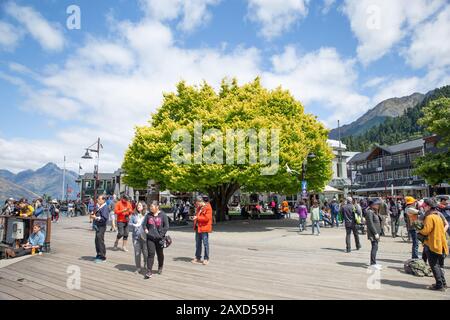 Queenstown New Zealand.City Streets of Queenstown South Island New Zealand a Popular Travel Tourism Destination. Busy Streets of Tourist Town.