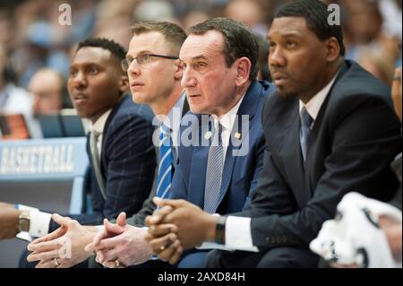 Feb. 8, 2020 - Chapel Hill, North Carolina; USA - Duke Blue Devils Head Coach MIKE KRZYZEWSKI as the University of North Carolina Tar Heels were defeated the Duke Blue Devils with a final score of 98-96 as they played mens college basketball at the Dean Smith Center located in Chapel Hill. Copyright 2020 Jason Moore. Credit: Jason Moore/ZUMA Wire/Alamy Live News Stock Photo