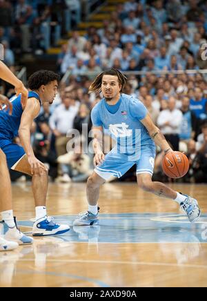 Feb. 8, 2020 - Chapel Hill, North Carolina; USA - Carolina Tar Heels (2) COLE ANTHONY drives to the basket as the University of North Carolina Tar Heels were defeated the Duke Blue Devils with a final score of 98-96 as they played mens college basketball at the Dean Smith Center located in Chapel Hill. Copyright 2020 Jason Moore. Credit: Jason Moore/ZUMA Wire/Alamy Live News Stock Photo
