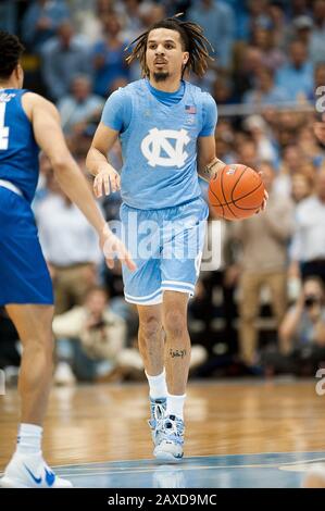 Feb. 8, 2020 - Chapel Hill, North Carolina; USA - Carolina Tar Heels (2) COLE ANTHONY drives to the basket as the University of North Carolina Tar Heels were defeated the Duke Blue Devils with a final score of 98-96 as they played mens college basketball at the Dean Smith Center located in Chapel Hill. Copyright 2020 Jason Moore. Credit: Jason Moore/ZUMA Wire/Alamy Live News Stock Photo