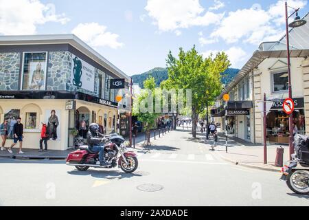 Queenstown New Zealand.City Streets of Queenstown South Island New Zealand a Popular Travel Tourism Destination. Busy Streets of Tourist Town.