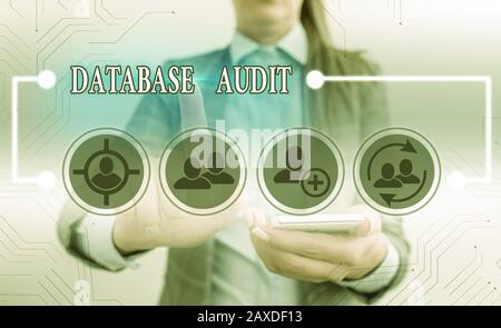 Text sign showing Database Audit. Business photo text auditing of data to assess its quality for a specific purpose Stock Photo