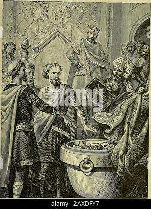 The story history of France from the reign of Clovis, 481 A.D., to the signing of the armistice, November, 1918 . him in pass-ing he had to go home and wash all over. When peoplesaw him coming they ran away. You may fancy how this dreadful curse of the popesdistressed the ignorant people of France. They were in-tensely religious, and they believed that an unbaptizedperson who died without the sacrament, or had no prayerssaid at his funeral, would endure ev6rlasting torment inthe world to come, in lakes of fire and brimstone. Theyloved their king, and they stood by him in his resolve tokeep his Stock Photo