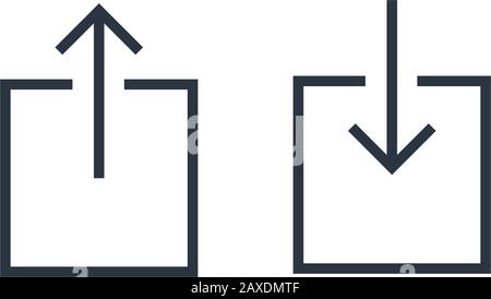 Export and import file icons. Upload, download sign. Share document symbol. Interface button. Stock Vector