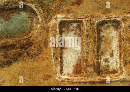 Dried fish farm ponds aerial view from drone pov as abstract background Stock Photo