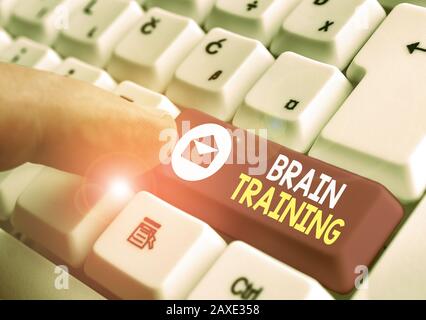 Text sign showing Brain Training. Business photo showcasing mental activities to maintain or improve cognitive abilities Stock Photo