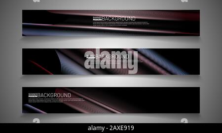 rectangular vector banner design with stripe line wave shape on black background. Stock Vector