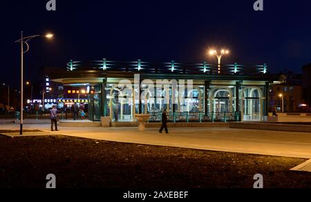 Harbin metro line 1 station entrance at Harbin East railway station, China Stock Photo