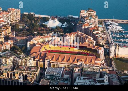 Stade Louis II in Monaco, aerial view of the AS Monaco stadium, Monte Carlo Stock Photo