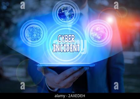 Conceptual hand writing showing Cyber Incident. Concept meaning warning that there may be a threat to information security Elements of this image furn Stock Photo