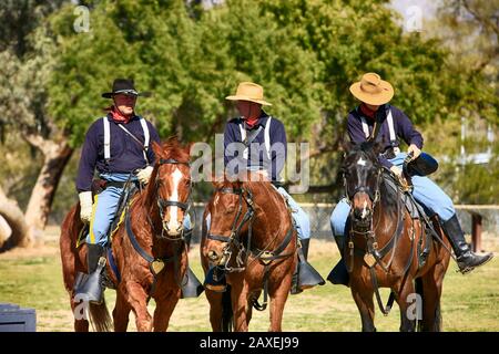 Renactors dressed in the uniform of the 1880s US Army soldiers in the ...