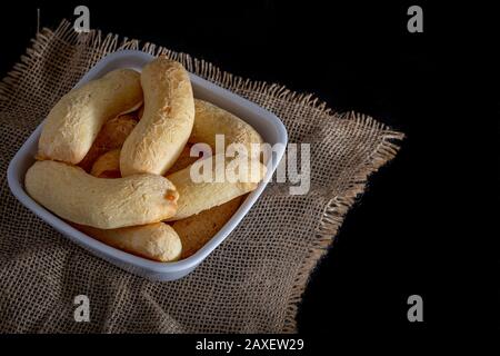 Brazilian homemade cheese bread, AKA 'chipa' in a bowl. Stock Photo