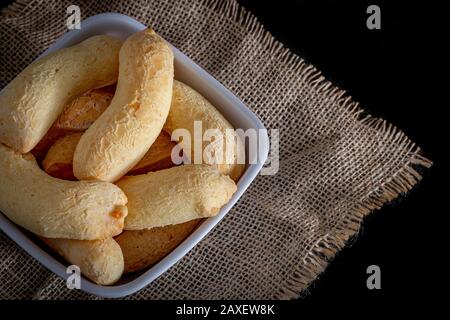 Brazilian homemade cheese bread, AKA 'chipa' in a bowl. Stock Photo