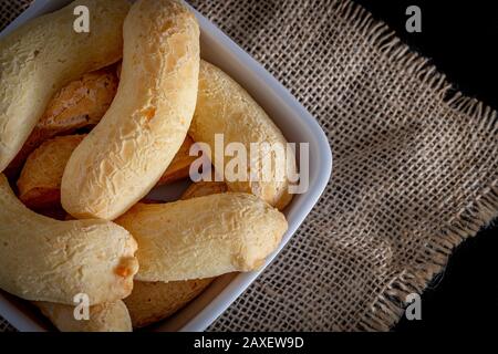 Brazilian homemade cheese bread, AKA 'chipa' in a bowl. Stock Photo