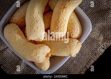 Brazilian homemade cheese bread, AKA 'chipa' in a bowl. Stock Photo