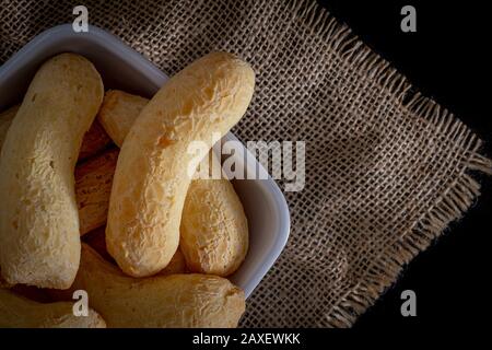 Brazilian homemade cheese bread, AKA 'chipa' in a bowl. Stock Photo