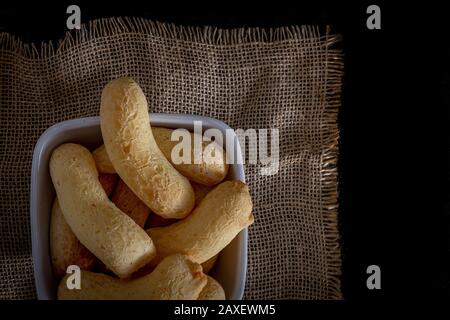 Brazilian homemade cheese bread, AKA 'chipa' in a bowl. Stock Photo