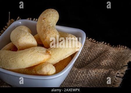 Brazilian homemade cheese bread, AKA 'chipa' in a bowl. Stock Photo