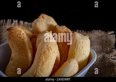 Brazilian homemade cheese bread, AKA 'chipa' in a bowl. Stock Photo