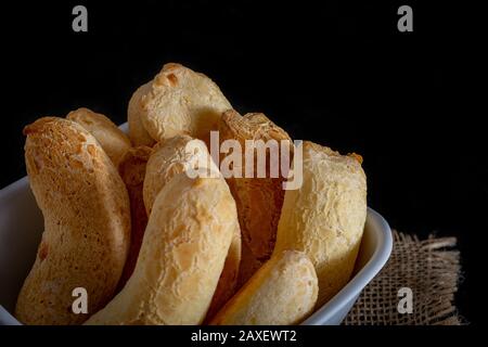 Brazilian homemade cheese bread, AKA 'chipa' in a bowl. Stock Photo