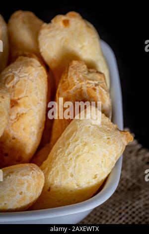 Brazilian homemade cheese bread, AKA 'chipa' in a bowl. Stock Photo