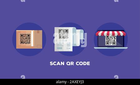 scan qr code with set icons Stock Vector