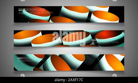 rectangular vector banner. Geometric oval texture design on a black background. Stock Vector