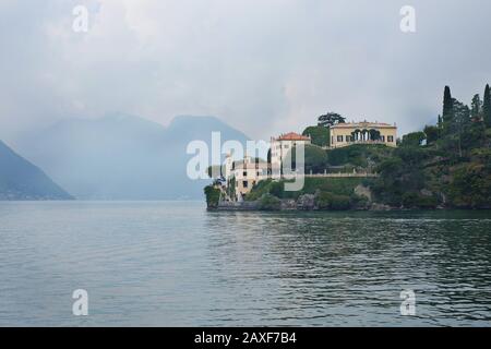 Villa del Balbianello from on Lake Como, Lombardy Italy, a beautiful  lake of picturesque villages, luxurious villas, palazzo, and dramatic scenery.