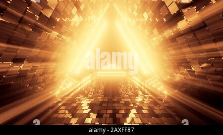 Portal of beautiful neon lights with glowing orange lines in a tunnel Stock Photo