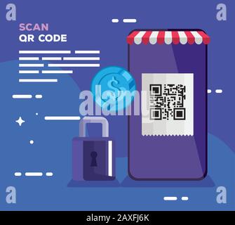 smartphone with scan code qr and padlock Stock Vector