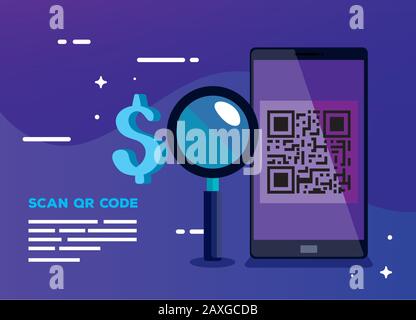 scan code qr with smartphone Stock Vector