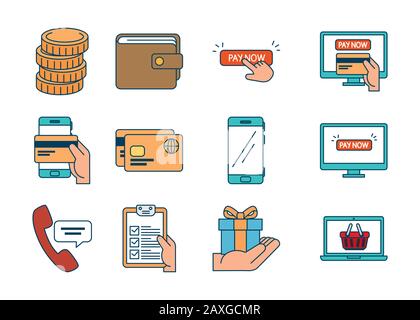 bundle of pay online set icons Stock Vector