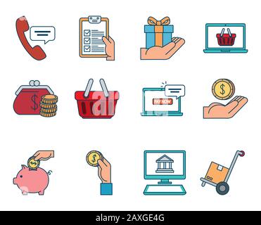 bundle of pay online set icons Stock Vector