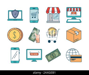 bundle of pay online set icons Stock Vector
