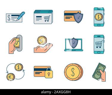 bundle of pay online set icons Stock Vector