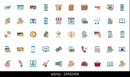 bundle of pay online set icons Stock Vector